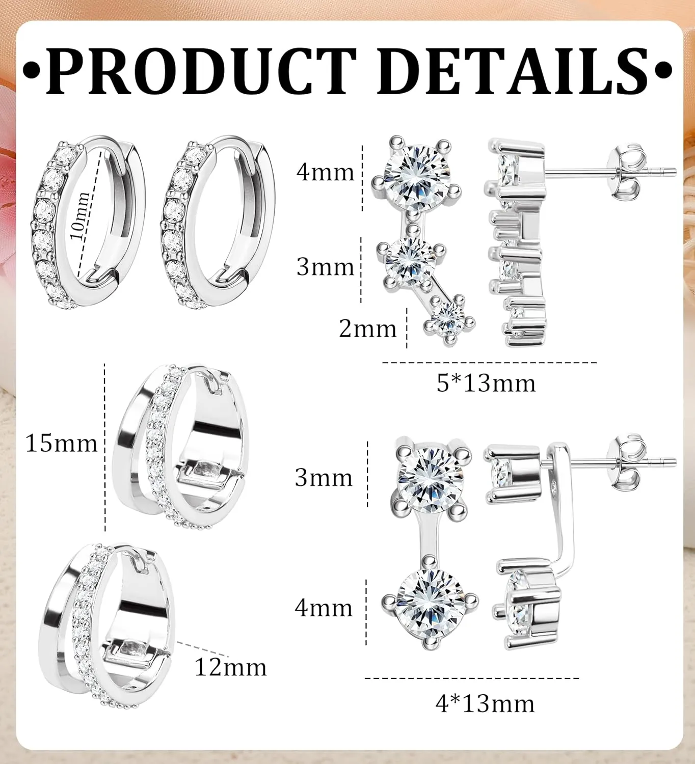MJust 14K Gold Plated Earring sets for Women S925 Sterling Silver Earring Sets for Multiple Piercing Small Huggie Hoop Earrings Dainty Cartilage Earring Set