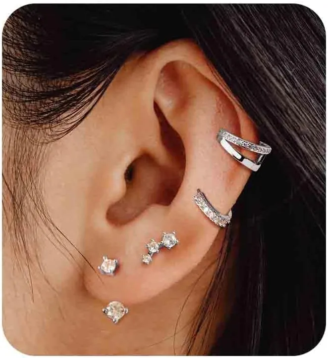 MJust 14K Gold Plated Earring sets for Women S925 Sterling Silver Earring Sets for Multiple Piercing Small Huggie Hoop Earrings Dainty Cartilage Earring Set