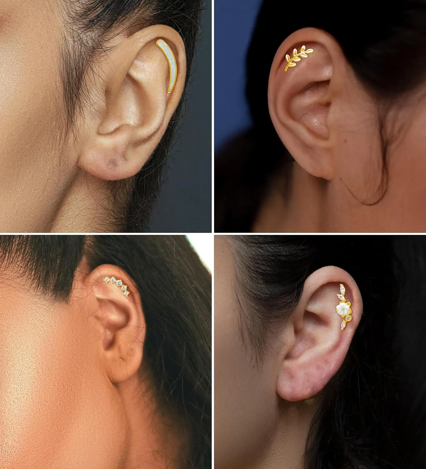 MJust G23 Titanium Cartilage Earrings for Women 16G Pure Titanium Flat Back Stud for Sensitive Ear Cartilage Opal CZ Stud Earrings Internally Threaded Conch Helix Tragus Piercing Jewelry