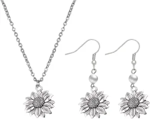 Modpide Vintage Gold Sunflower Pearl Dangle Earrings Sunflower Necklace Jewelry Set for Women