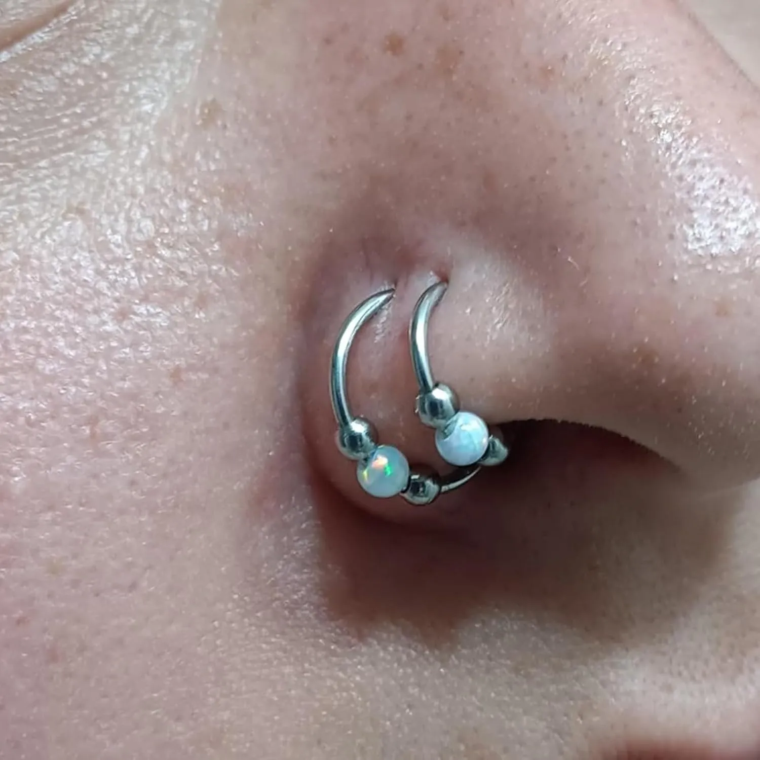 MODRSA 18g Nose Ring Opal Nose Ring Opal Nose Stud L Shaped Opal Nose Hoop Clicker Silver Gold Nose Rings for Women Cartilage Hoop Earring Cartilage Hoop Helix Hoop Earring White Daith Earring Hoop