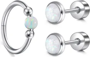 MODRSA 18g Nose Ring Opal Nose Ring Opal Nose Stud L Shaped Opal Nose Hoop Clicker Silver Gold Nose Rings for Women Cartilage Hoop Earring Cartilage Hoop Helix Hoop Earring White Daith Earring Hoop