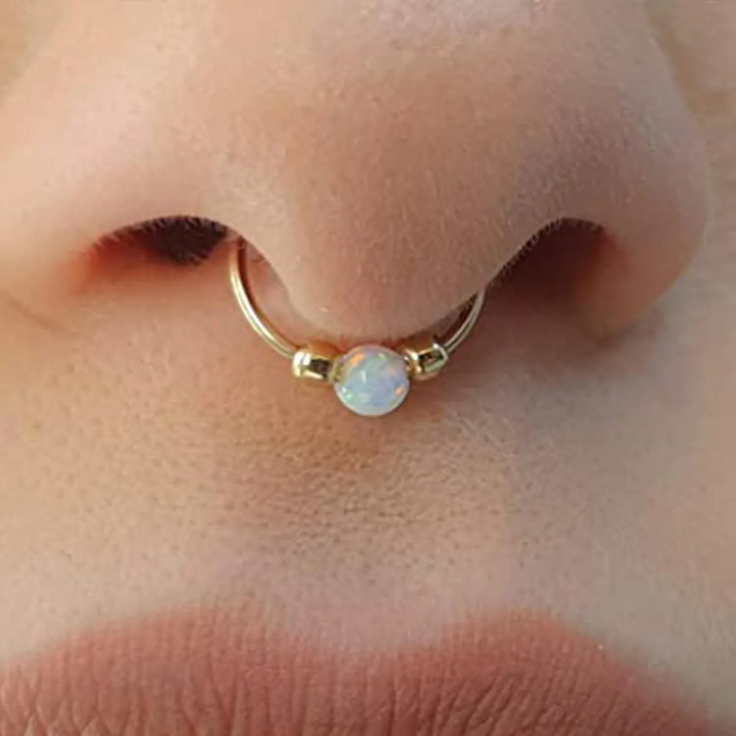 MODRSA 18g Nose Ring Opal Nose Ring Opal Nose Stud L Shaped Opal Nose Hoop Clicker Silver Gold Nose Rings for Women Cartilage Hoop Earring Cartilage Hoop Helix Hoop Earring White Daith Earring Hoop