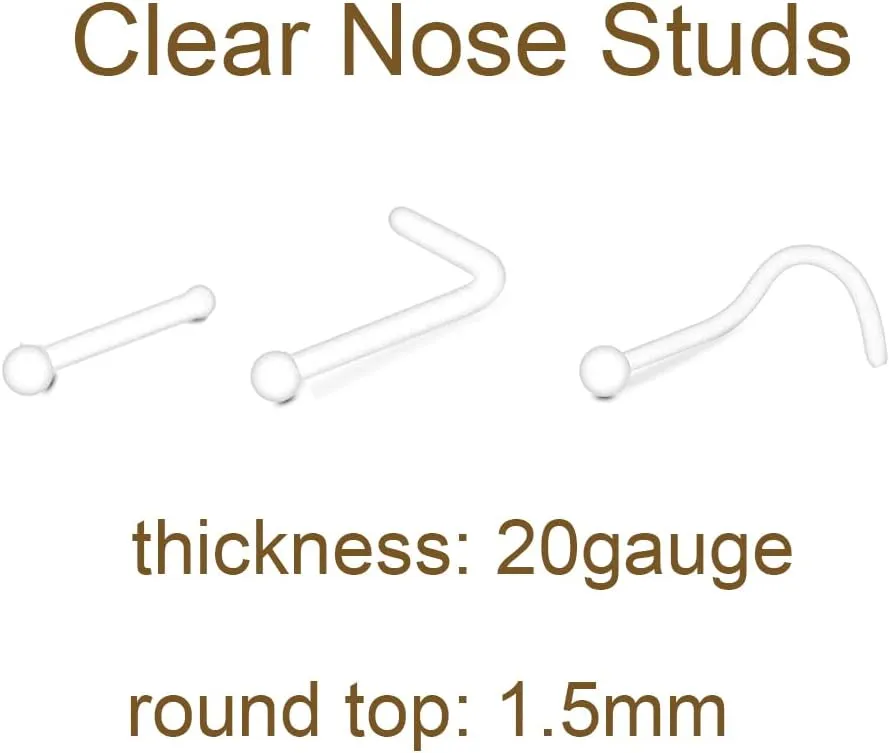 MODRSA Clear Nose Rings & Studs - Plastic Nose Piercing Retainers - 16g, 18g, 20g - Clear Cartilage Earrings & Lip Piercing Retainer