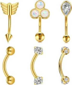 MODRSA Rook Piercing Jewelry Rook Earrings for Women Eyebrow Rings Surgical Steel Vertical Labret Jewelry 16g 14g Curved Barbell Snug Daith Surface Tragus Piercing Jewelry Silver Gold