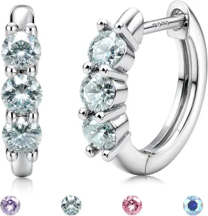 Moissanite Earrings Hoops : 18K White Gold Plated 925 Sterling Silver Earrings Hypoallergenic Small Gold Huggie Hoop Earrings for Women Men Lab Grown Diamond Jewelry Round Cut Blue Color VVS1