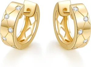 Moissanite Hoop Earrings for Women D Color VVS1 Clarity 14K Gold Plated Sterling Silver Huggie Hoops Earring, Hypoallergenic Small Moissanite Earrings, Birthday Gift for Her