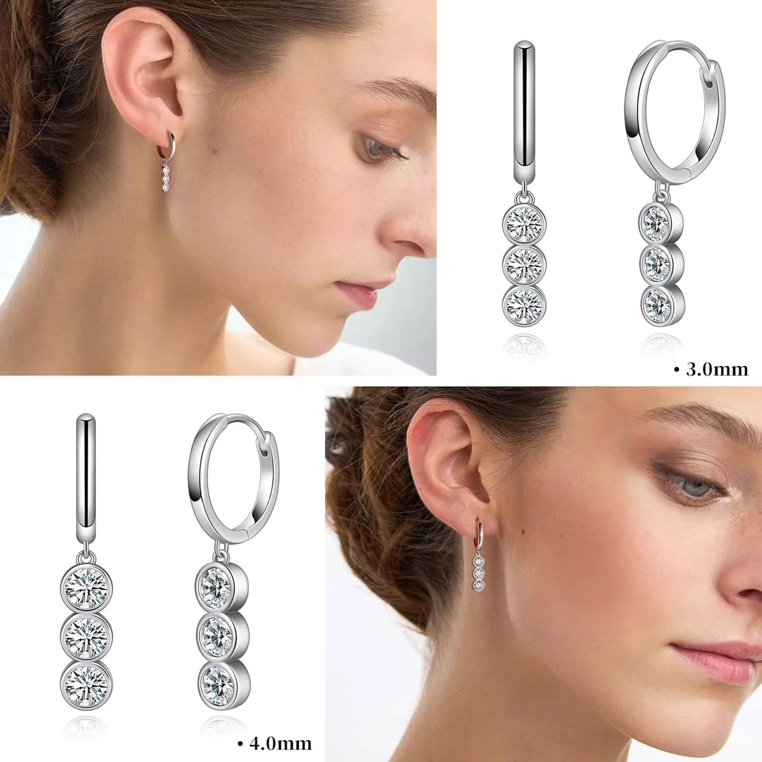 Moissanite Hoop Earrings for Women Moissanite Drop Dangle Earrings Bubbles D Color VVS1 Clarity 18K White Gold Plated 925 Sterling Silver Round Cut