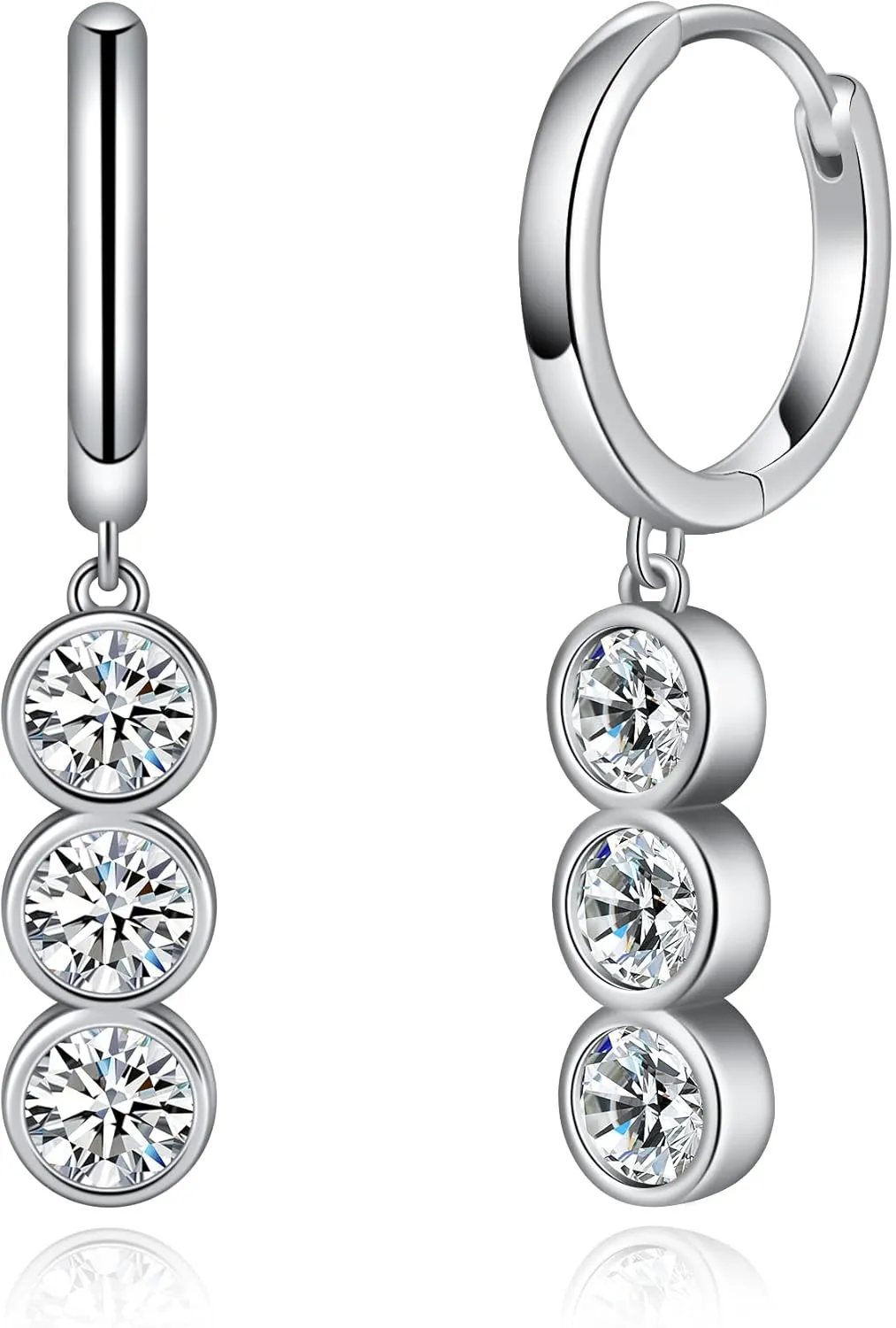 Moissanite Hoop Earrings for Women Moissanite Drop Dangle Earrings Bubbles D Color VVS1 Clarity 18K White Gold Plated 925 Sterling Silver Round Cut