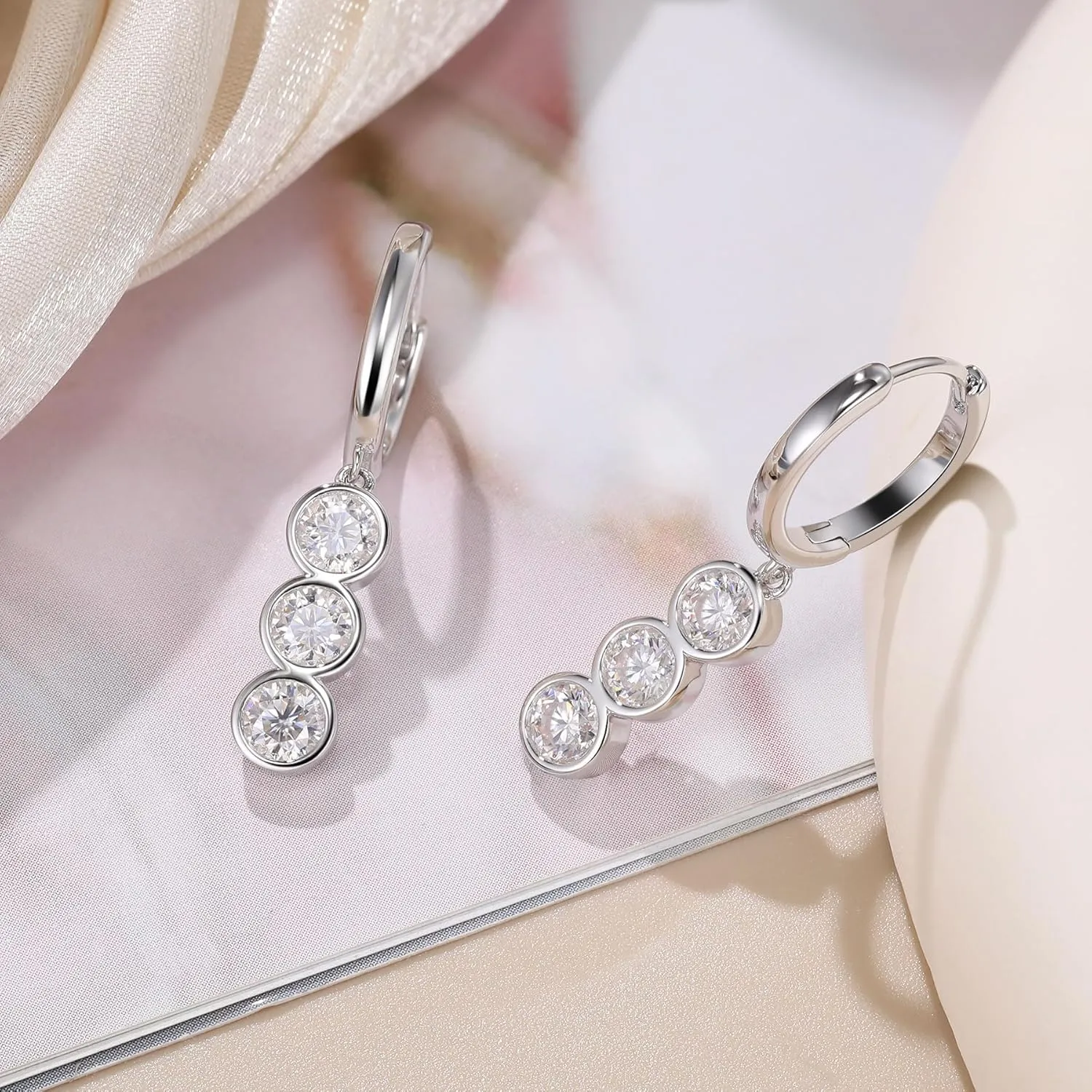 Moissanite Hoop Earrings for Women Moissanite Drop Dangle Earrings Bubbles D Color VVS1 Clarity 18K White Gold Plated 925 Sterling Silver Round Cut