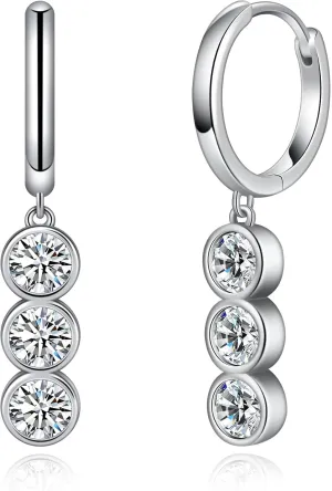 Moissanite Hoop Earrings for Women Moissanite Drop Dangle Earrings Bubbles D Color VVS1 Clarity 18K White Gold Plated 925 Sterling Silver Round Cut