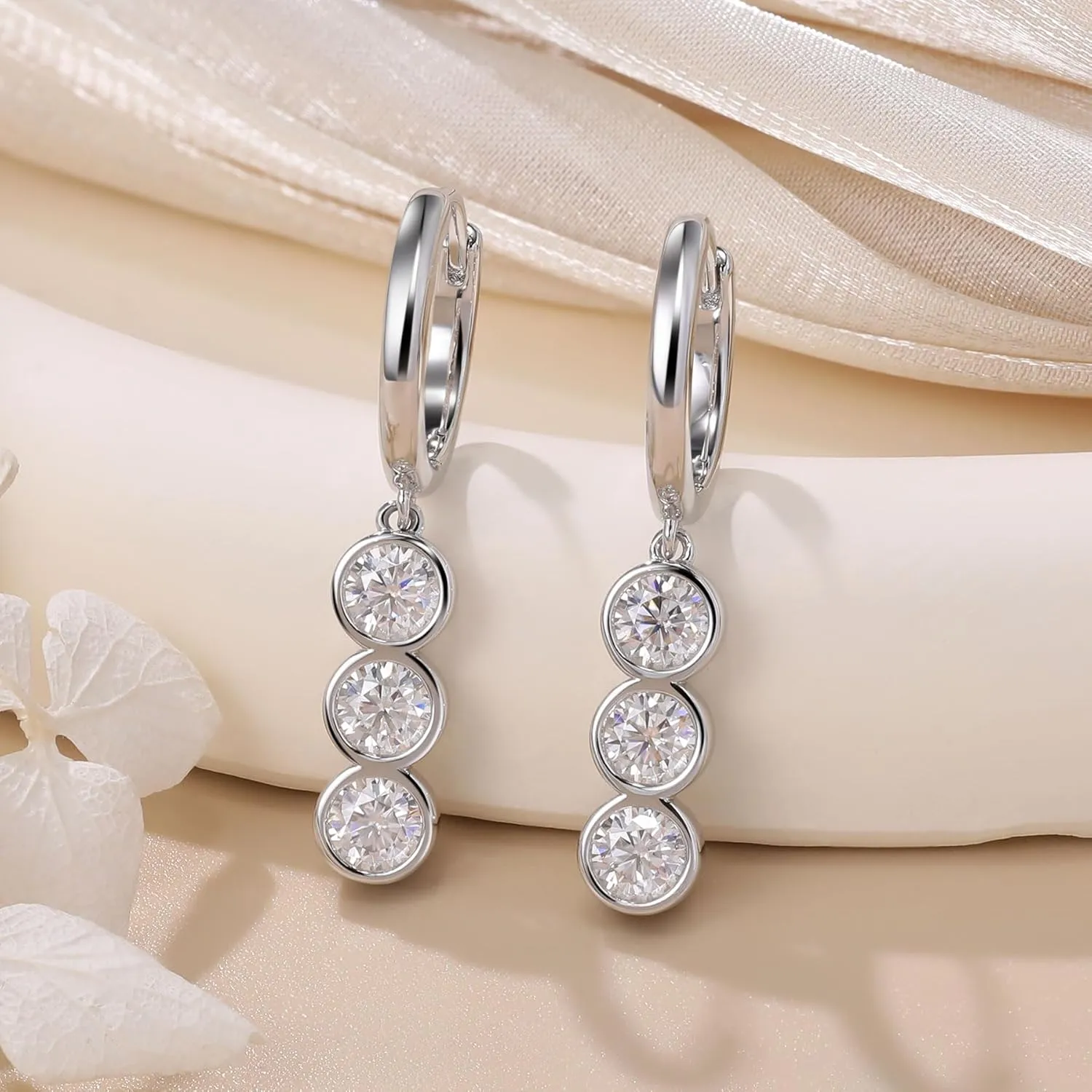 Moissanite Hoop Earrings for Women Moissanite Drop Dangle Earrings Bubbles D Color VVS1 Clarity 18K White Gold Plated 925 Sterling Silver Round Cut