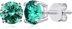 Moissanite Stud Earrings, 1-2 CT Diamond Earrings 18K White Gold Plated/S925 Sterling Silver Earring for Men, Lab Grown Hypoallergenic Jewelry for Women (Green, 6.5mm)