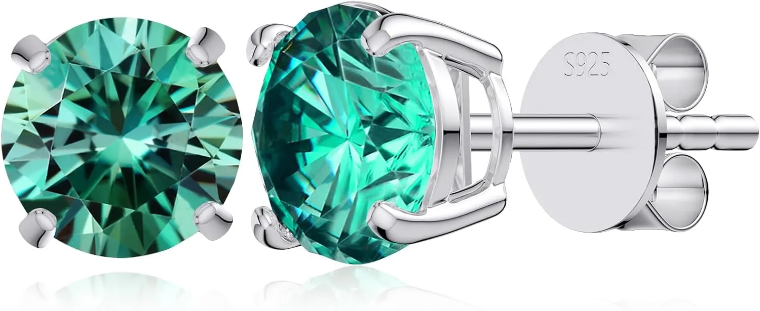 Moissanite Stud Earrings, 1-2 CT Diamond Earrings 18K White Gold Plated/S925 Sterling Silver Earring for Men, Lab Grown Hypoallergenic Jewelry for Women (Green, 6.5mm)