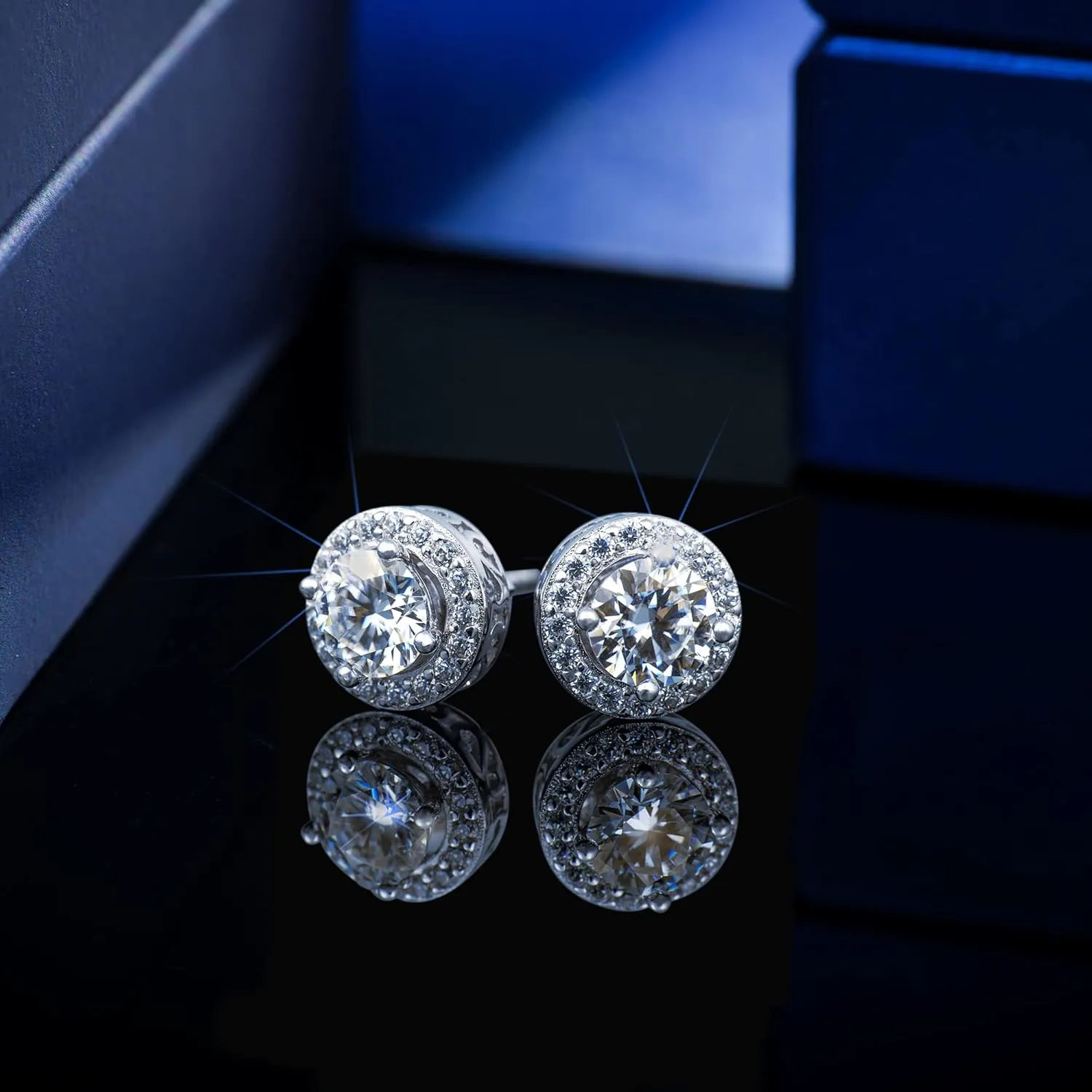 Moissanite Stud Earrings for Women and Men,Hypoallergenic 925 Sterling Silver Round eart 14K White Gold Plated Earrings,Diamond 1ct-2ct D-Color,Simple Gold Jewelry Gift for Women,For Family, Loved Ones, Friends