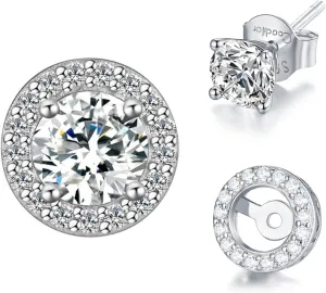 Moissanite Stud Earrings for Women and Men,Hypoallergenic 925 Sterling Silver Round eart 14K White Gold Plated Earrings,Diamond 1ct-2ct D-Color,Simple Gold Jewelry Gift for Women,For Family, Loved Ones, Friends