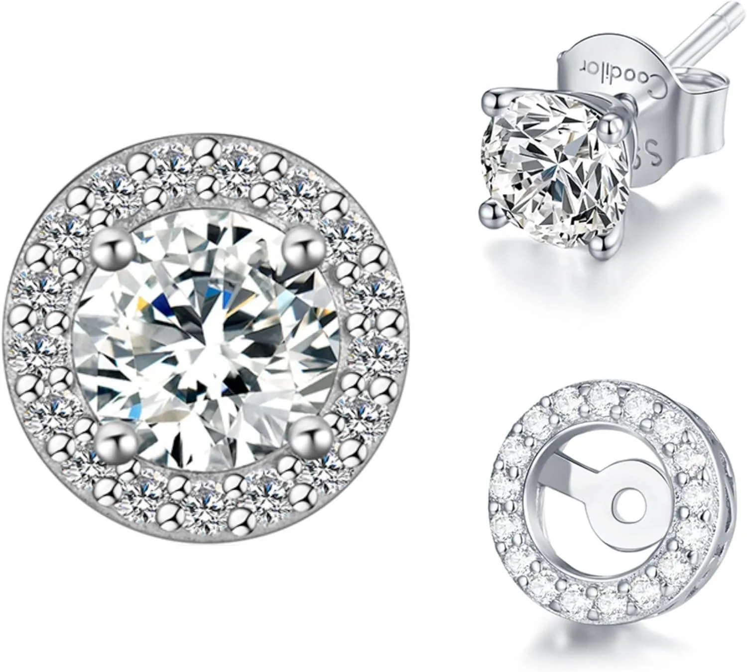 Moissanite Stud Earrings for Women and Men,Hypoallergenic 925 Sterling Silver Round eart 14K White Gold Plated Earrings,Diamond 1ct-2ct D-Color,Simple Gold Jewelry Gift for Women,For Family, Loved Ones, Friends