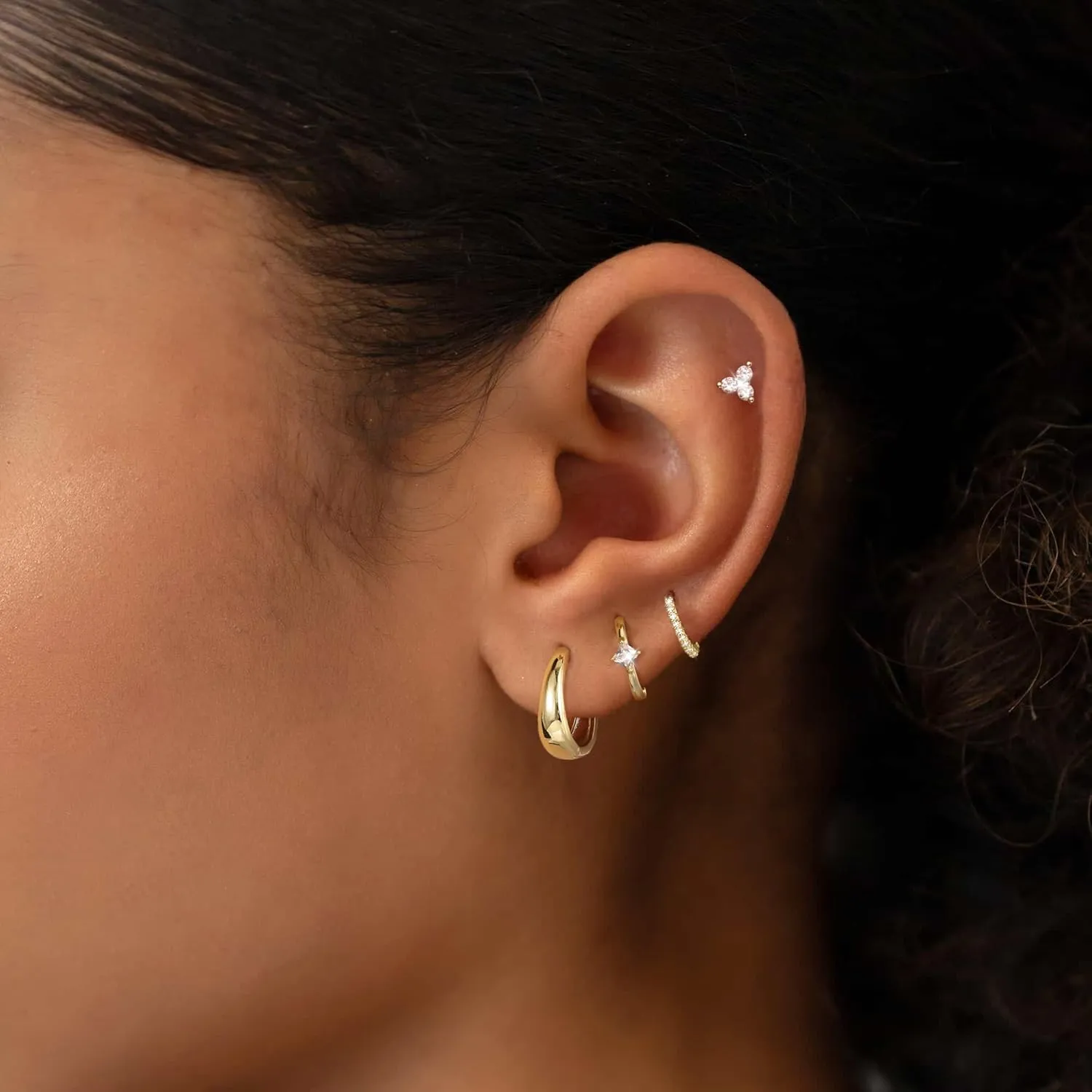 MOODEAR Small Chunky Stud Huggie Hoop Earrings Sets,Dainty Trendy 14K Gold Plated Hypoallergenic Cubic Zirconia Cartilage Multiple Piercing Cuff Earring Set for Women