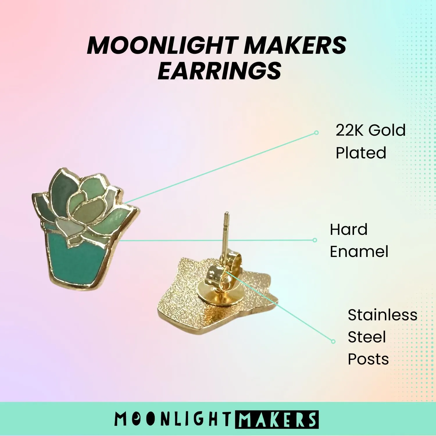 Moonlight Makers Disco Ball Hypoallergenic Stud Earrings - 22k Gold Plated, Stainless Steel Posts, Hard Enamel Finish - Quirky Cute Earrings, Fun Earrings for Women, Unique Funky Fun Accessories