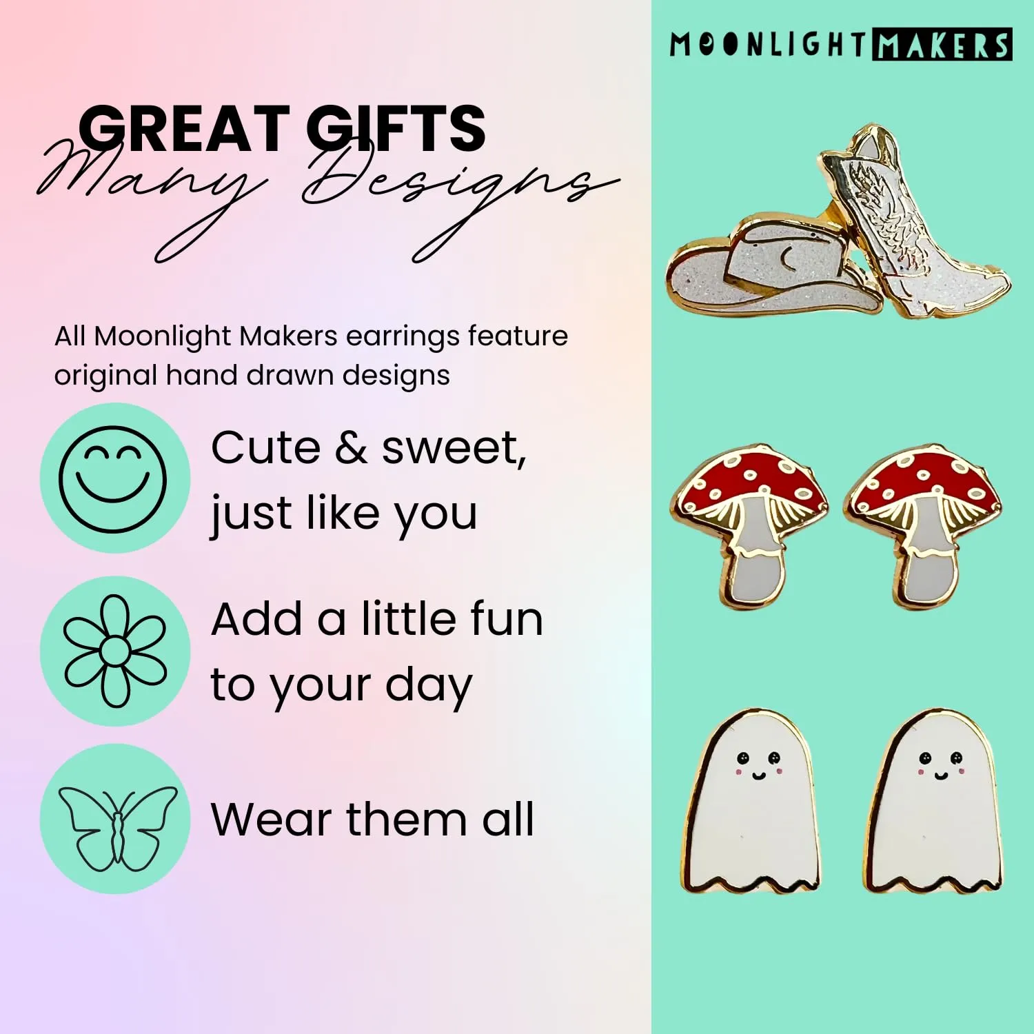 Moonlight Makers Disco Ball Hypoallergenic Stud Earrings - 22k Gold Plated, Stainless Steel Posts, Hard Enamel Finish - Quirky Cute Earrings, Fun Earrings for Women, Unique Funky Fun Accessories