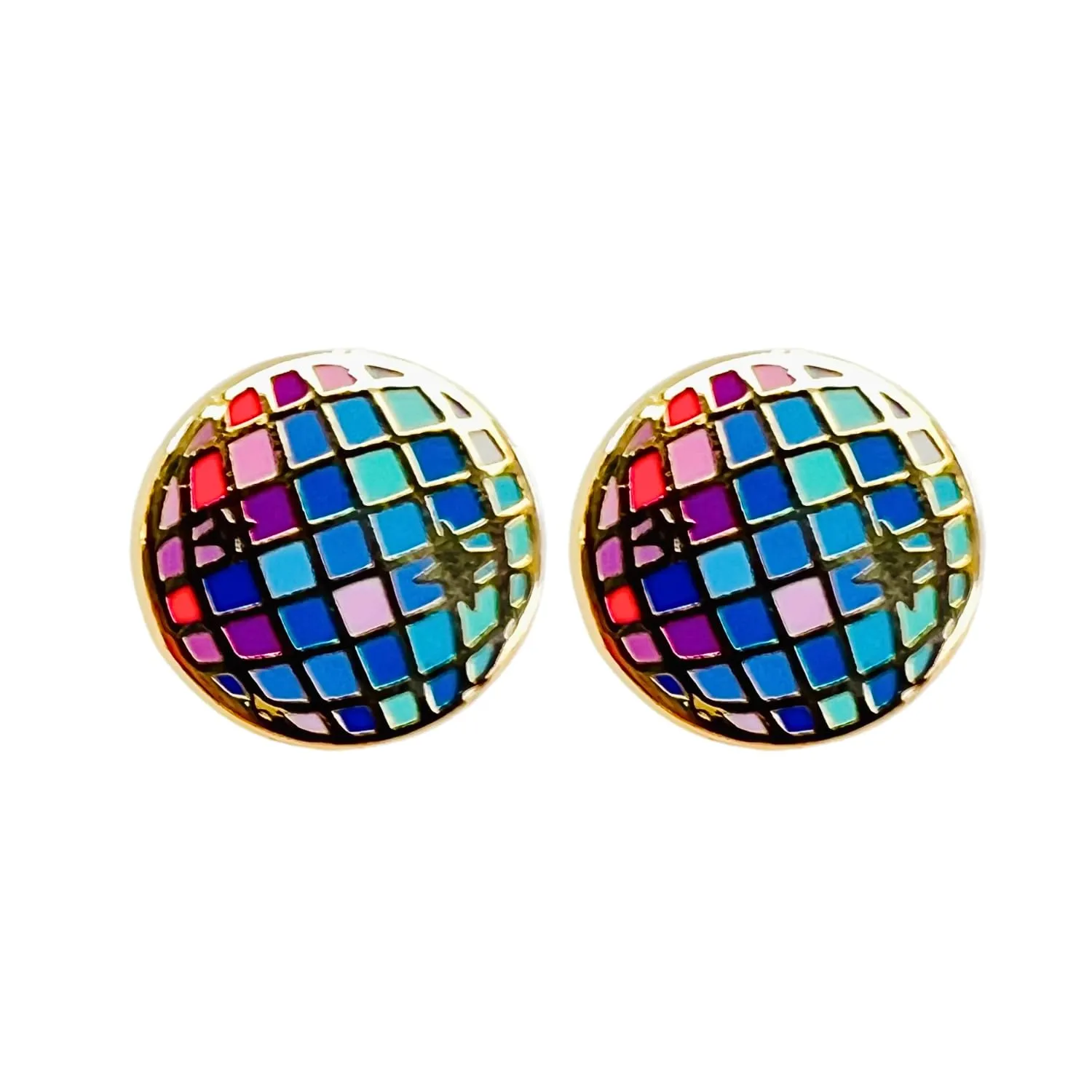 Moonlight Makers Disco Ball Hypoallergenic Stud Earrings - 22k Gold Plated, Stainless Steel Posts, Hard Enamel Finish - Quirky Cute Earrings, Fun Earrings for Women, Unique Funky Fun Accessories