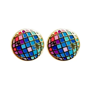 Moonlight Makers Disco Ball Hypoallergenic Stud Earrings - 22k Gold Plated, Stainless Steel Posts, Hard Enamel Finish - Quirky Cute Earrings, Fun Earrings for Women, Unique Funky Fun Accessories