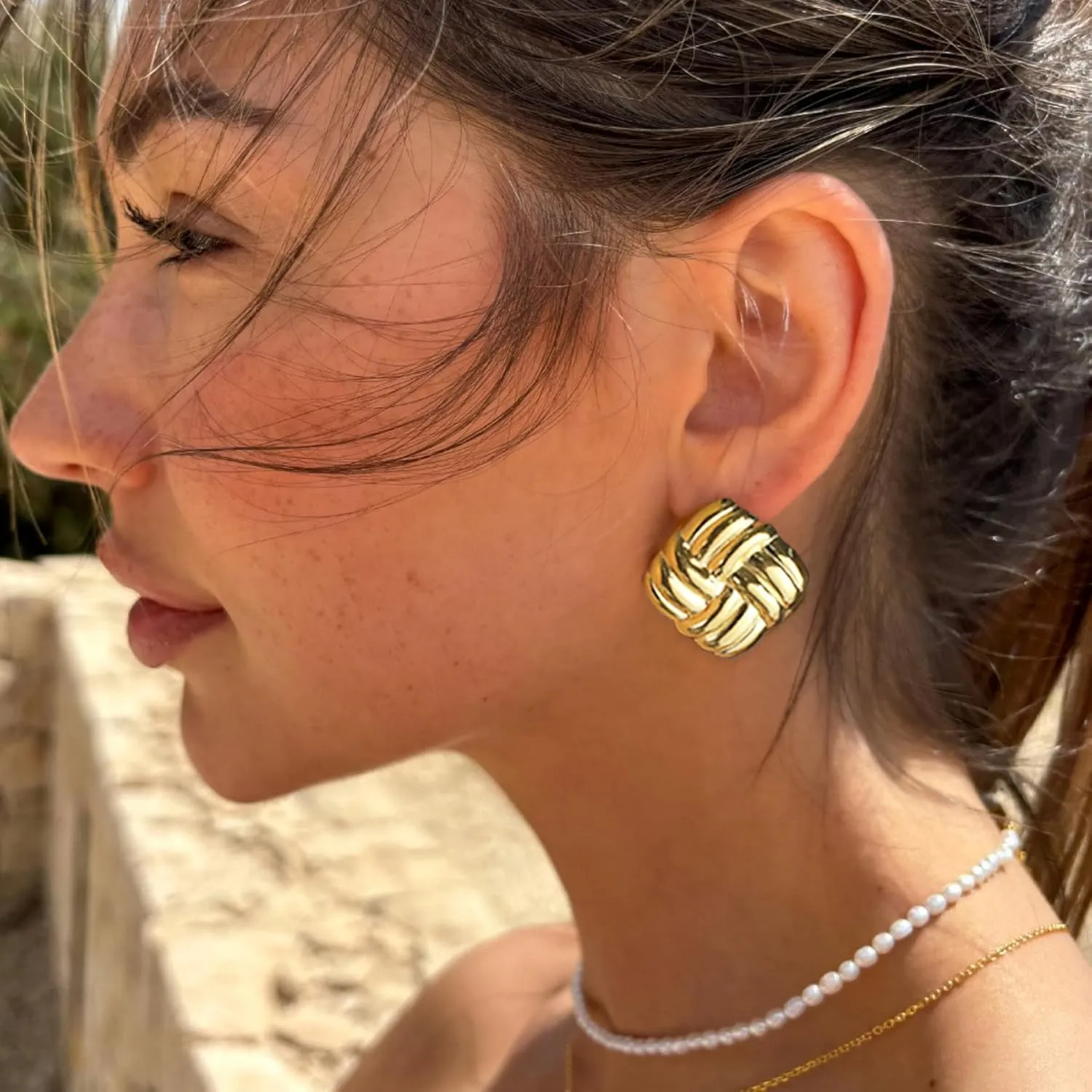 MOROTOLE Chunky Gold Earrings, Vintage Gold Statement Stud Earrings for Women Hypoallergenic Lightweight Trendy 18K Gold Knot Geometric Dangle Drop Earring Jewelry Gifts