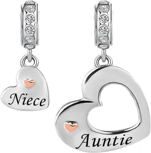 Mother Daughter Sister Auntie Wife Best Friend Charms 2 Pcs Couple Matching Heart Beads Compatible With Pandora Bracelets