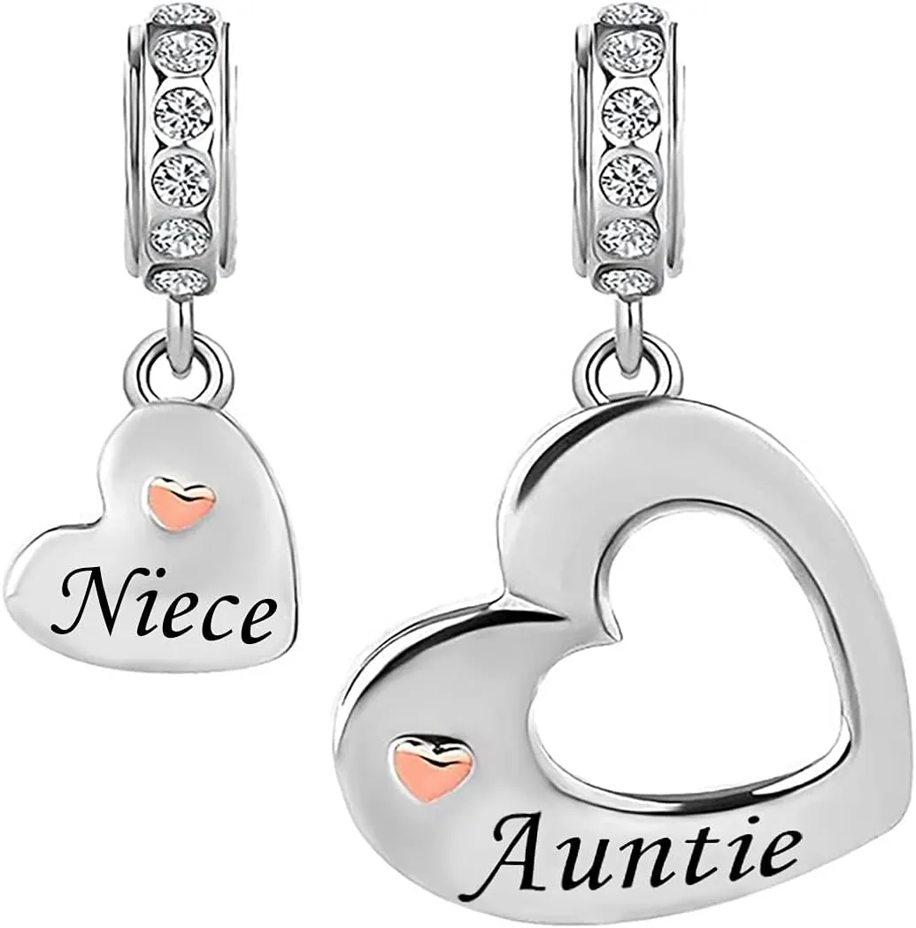 Mother Daughter Sister Auntie Wife Best Friend Charms 2 Pcs Couple Matching Heart Beads Compatible With Pandora Bracelets