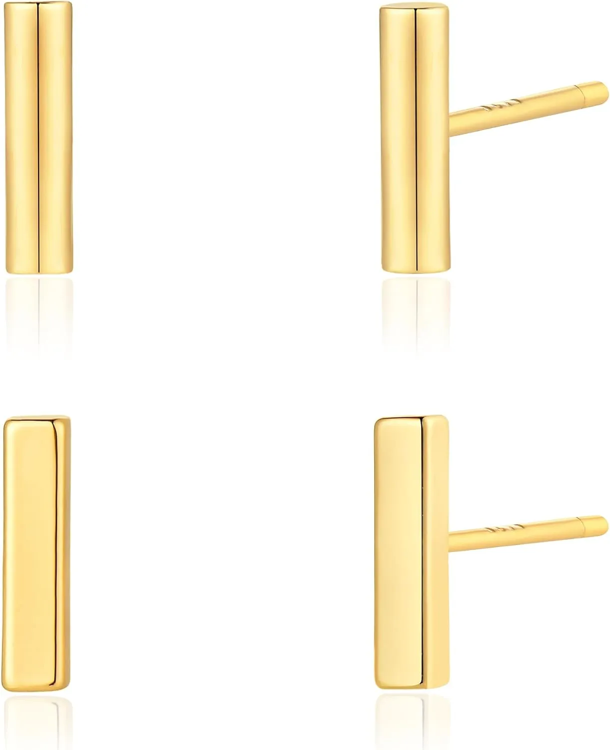 MTMY Gold Stud Earring for Women 2 Pairs of 14K Gold Plated Hypoallergenic Simple Small Stud Earring Set Tiny Bar, Circle, Heart, Triangle, Star, Crown, Flower Dainty Earrings Jewelry