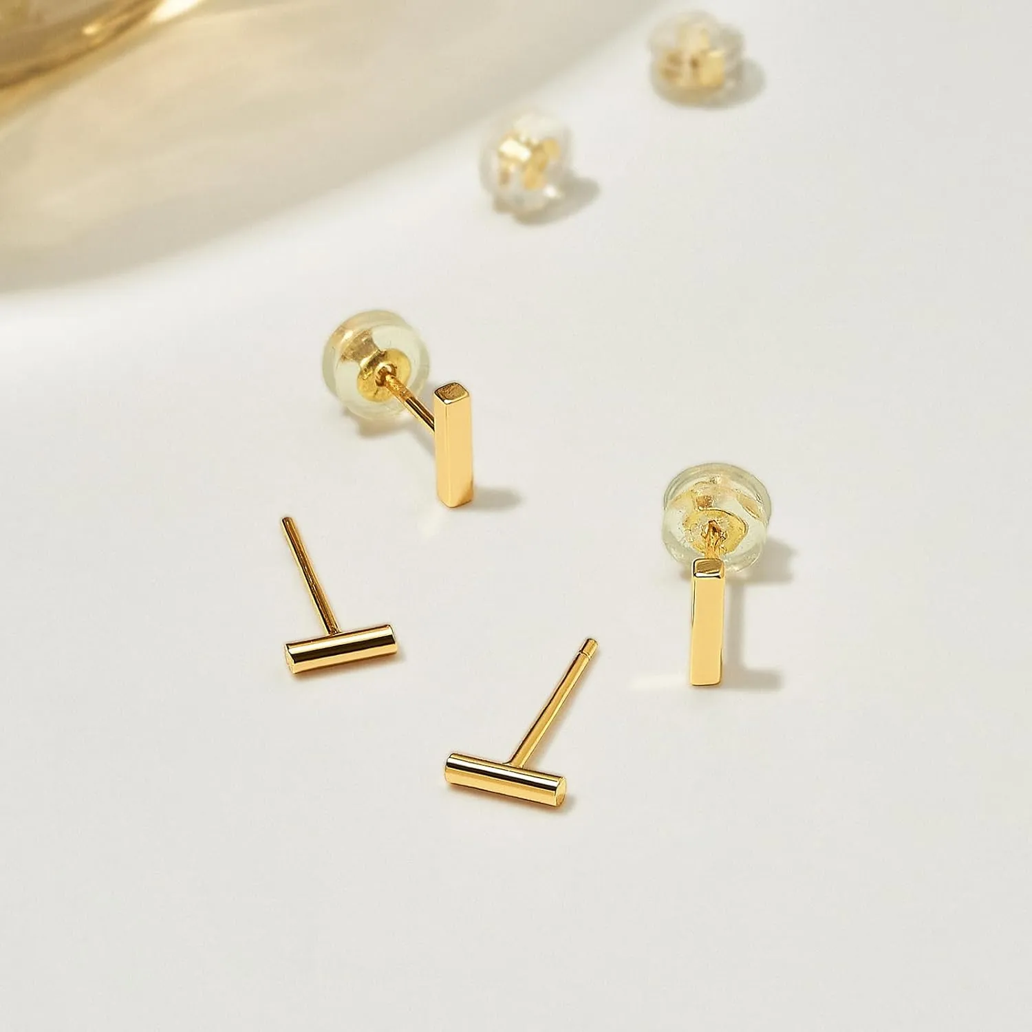 MTMY Gold Stud Earring for Women 2 Pairs of 14K Gold Plated Hypoallergenic Simple Small Stud Earring Set Tiny Bar, Circle, Heart, Triangle, Star, Crown, Flower Dainty Earrings Jewelry