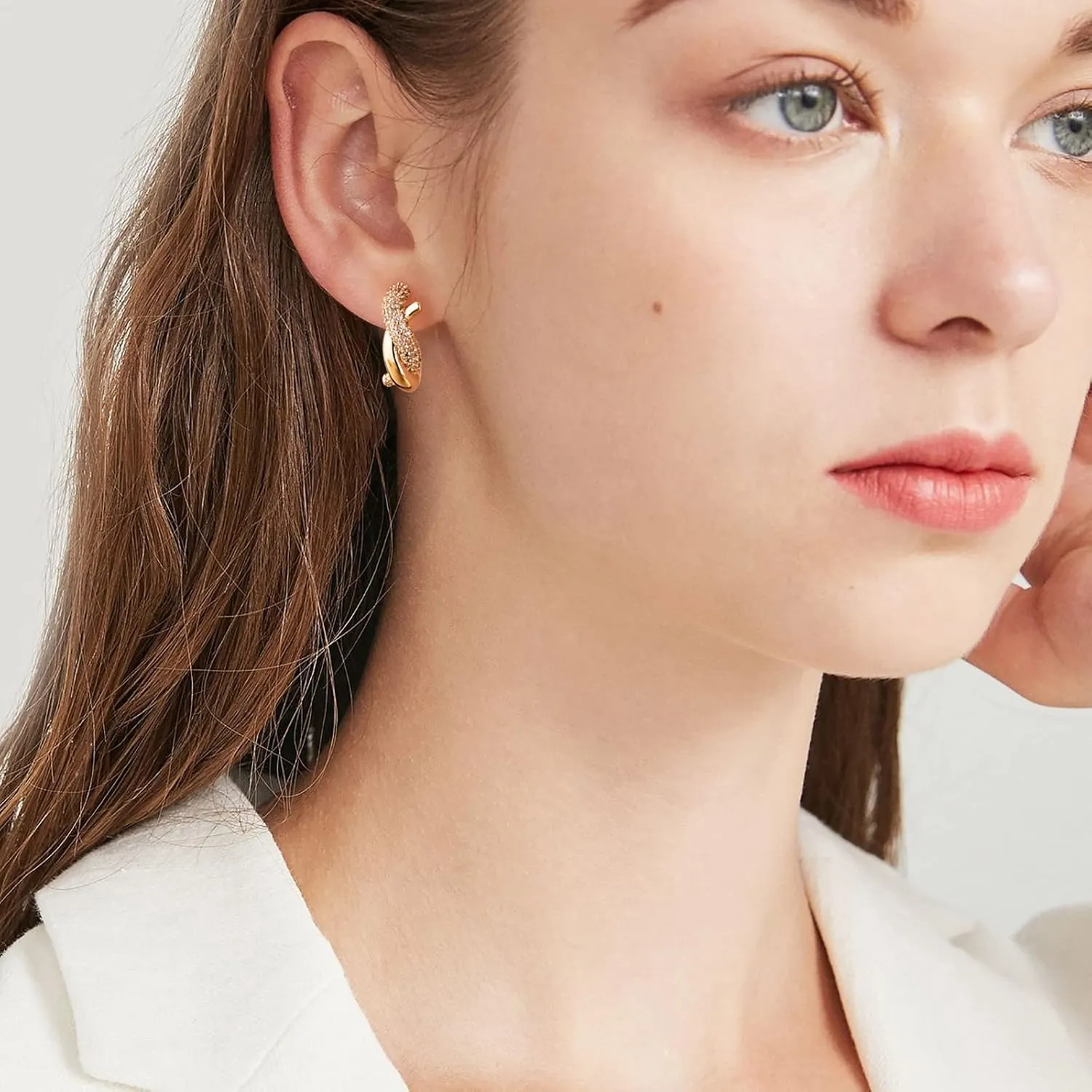 MTMY Huggie Hoop Earrings 14K Gold Plated Cubic Zirconia Dainty Simple Cute Elegant Hoop Earring for Women Hypoallergenic Jewelry