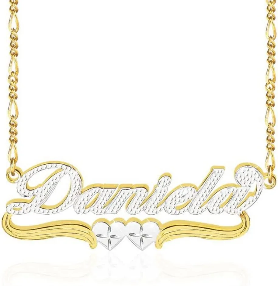 Name Plate Necklaces Double Plated Name Necklace Personalized Custom NameNecklace for Women with Heart 18k Gold Plated Nameplate Pendant for Women