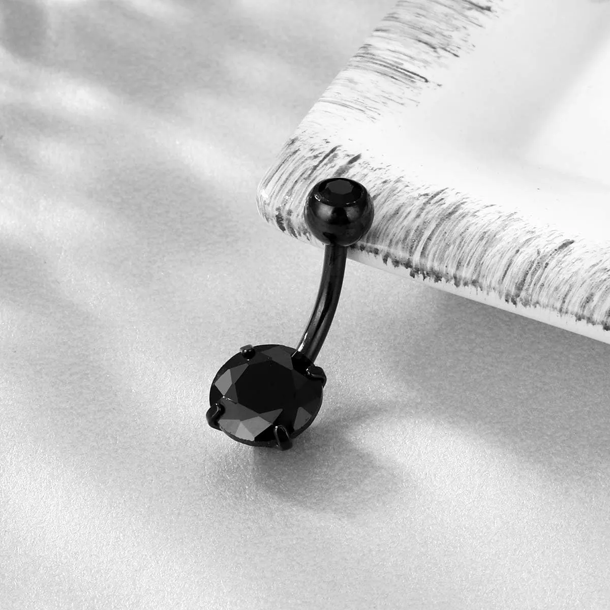 NASAMA 6PCS 14G Stainless Steel Dangle Belly Button Rings for Women Belly Piercing CZ Inlaid