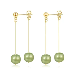 Natural Hetian Jade Bead Earrings, Lucky Green Jade, Dainty Green Real Jade Charm Pendant Jewelry Studs, Handmade Earrings Stud Hoop Earrings for Women (925 Sterling Silver with Gold Plated)