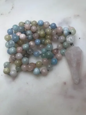 Natural Morganite 8mm 108 Mala Beads, Spiritual, Meditation Beads, Reiki, Japa Mala, Buddhist Prayer Beads, Yoga Bracelet, healing beads LKMALA-RRGU-3782