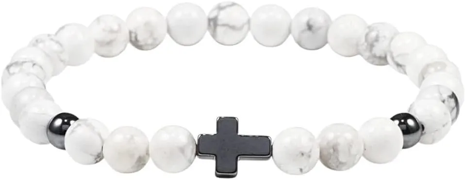 New 2025 Charm Men Cross Bracelets Women Meditation Prayer Natural Lava Beads Bracelet Yoga Fitness Couple Jewelry Gifts Hombre Fashion Trendy Accessories Creative Gift