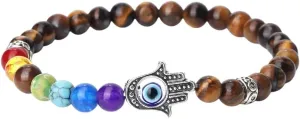 New 2025 Unisex 6Mm 7 Beads Bracelets Lucky Hand Of Fatima Women Men Natural Lava Stone Agates Bracelet&Bangle Prayer Jewelry Findings Fashion Trendy Accessories Creative Gift For Women And Men