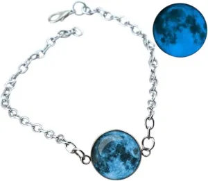 New 2025 Unisex Glow In The Dark Charms Bracelet Glass Cabochon Gray Moon Luminous Bracelets Jewelry For Women Her Gift Fashion Trendy Accessories Creative For Women And Men