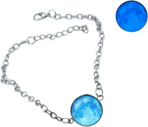 New 2025 Unisex Glow In The Dark Charms Bracelet Glass Cabochon Gray Moon Luminous Bracelets Silver Color Chain Link Jewelry For Women Her Gift Fashion Trendy Accessories Creative For Women And Men