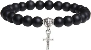 New 2025 Unisex Men Beads Bracelet Slivers Color Cross Pendant Natural Stone Bracelets Charm For Women Prayer Decoration Jewelry Luxury With You Accessories Trendy Creative For Women And Men