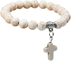 New 2025 Unisex Natural Stone Cross Beaded Bracelets Charm Women Men Black Lava Rock Bead Onyx Stretch Strand Bracelet&bangle Prayer Jewelry Findings Fashion Trendy Accessories Creative Gift For And