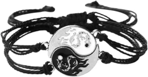 New 2026 Unisex 2Pcs Couple Black White Wax Thread Handmade Bracelets Tai Chi Yin Yang Dragon Pendant Bracelet Prayer Bestfriend Jewelrys Jewelry Fashion Trendy Accessories For Women And Men Men