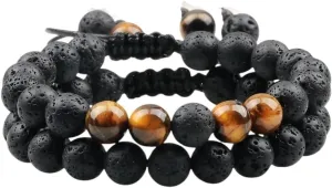 New 2026 Unisex 2Pc/Set Couple Distance Beaded Bracelet 8Mm Natural Stone Tiger Eye Black Lava Bracelets For Women Prayer Jewelry Fashion Trendy Accessories Creative Gift For Women And Men