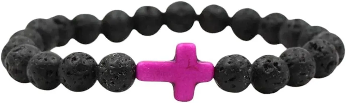New 2026 Unisex Charm Natural Stone Bracelet Cross Black Lava Beaded Bracelets Handmade Men Women Prayer Fitness Chain Couple Jewelry Gift Fashion Trendy Accessories Creative For Women And Men