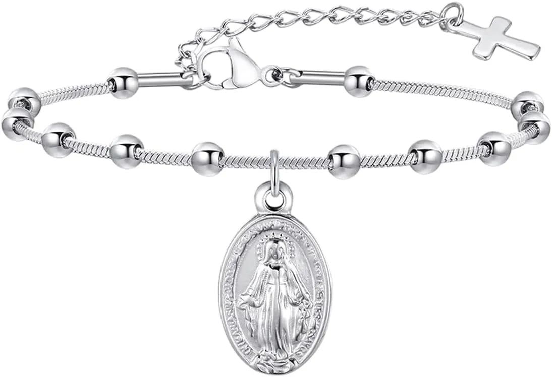New 2026 Unisex Rosary Bracelet For Women Hers, Gold Plated Stainless Steel Religious Cross And Virgin Mary Prayer Bracelets Gifts Decoration Jewelry Luxury With You Accessories Trendy Men