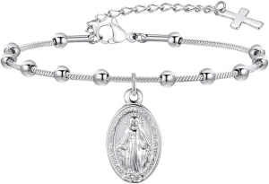 New 2026 Unisex Rosary Bracelet For Women Hers, Gold Plated Stainless Steel Religious Cross And Virgin Mary Prayer Bracelets Gifts Decoration Jewelry Luxury With You Accessories Trendy Men