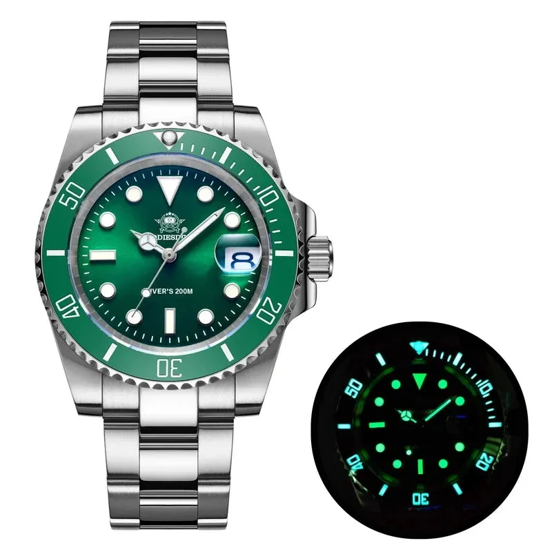 New Men'S Luxury Quartz Watch 200M Diver Watches 41Mm Ceramic Bezel Calendar Display Luminous Watches Men Watch
