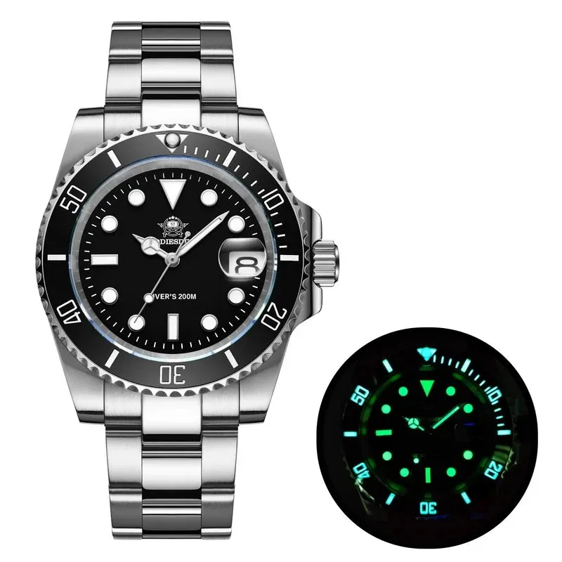 New Men'S Luxury Quartz Watch 200M Diver Watches 41Mm Ceramic Bezel Calendar Display Luminous Watches Men Watch