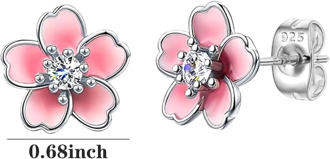 NEWITIN 3 Pairs Flower Earrings for Women Hypoallergenic Earring Cute Ear Studs Cherry Blossom Daisy Rose Flower Stud Earrings for Women